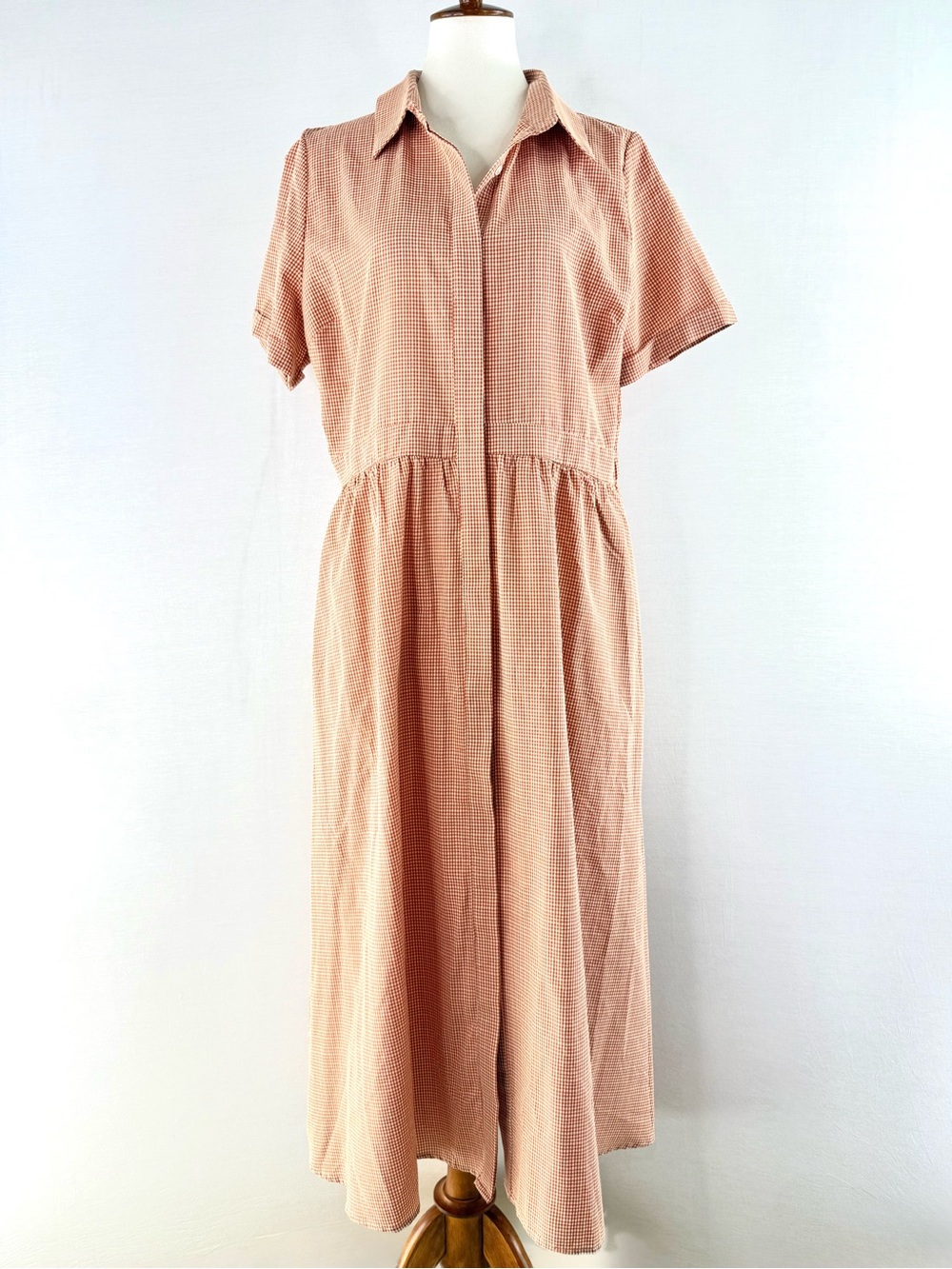 Things Between Burnt Orange and White Gingham Hidden Button-Up Maxi Dress